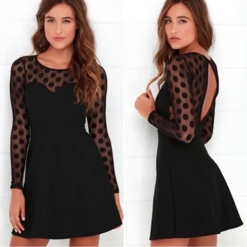 Lulu’s black skater dress - mesh polka dots sleeves